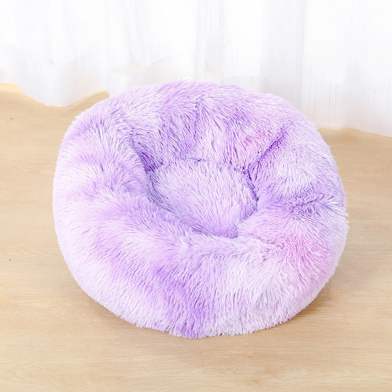 Round Plush Pet Bed for Dogs Cats Warm Cozy Dog Mat Nest